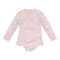 Bathsuit long sleeves ruffles Multi Flowers Pink