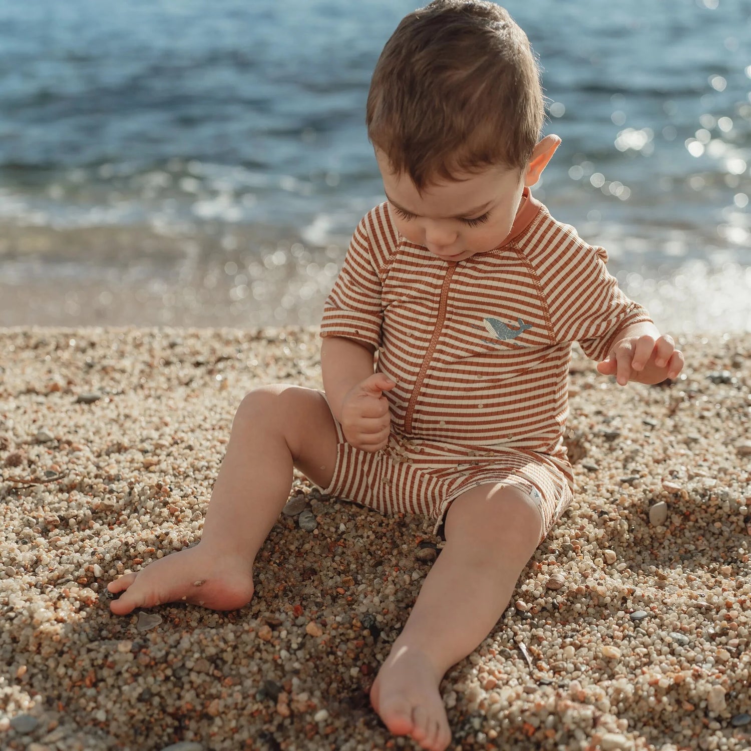 Short Sleeve Swimsuit | Ocean Brown Stripes