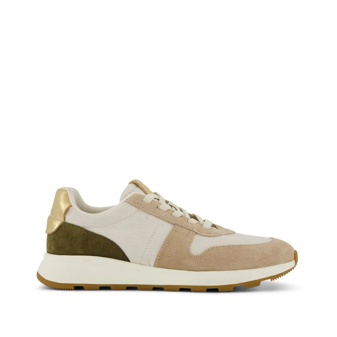 Women's TRVL Lite Retro Sneaker | Oatmeal Suede and Metallic Leather