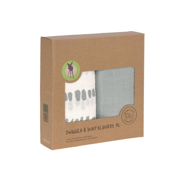 Swaddle & Burp Blanket (2 pcs) XL Strokes Silver grey