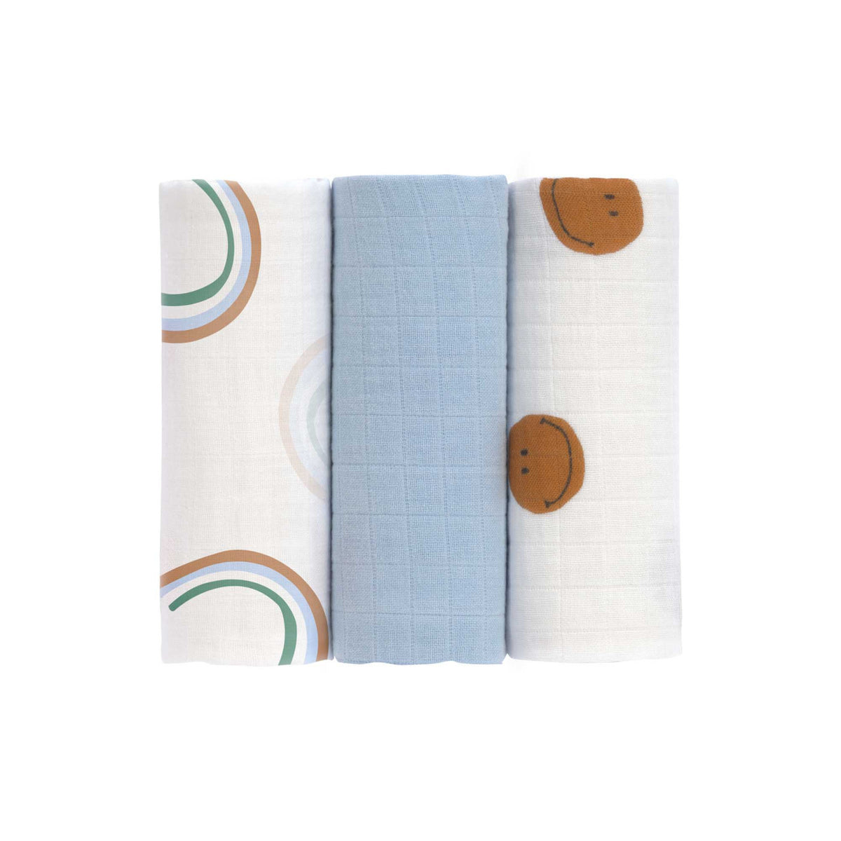 Heavenly soft Swaddle M (3 pcs) - Happy Rascals, sky blue