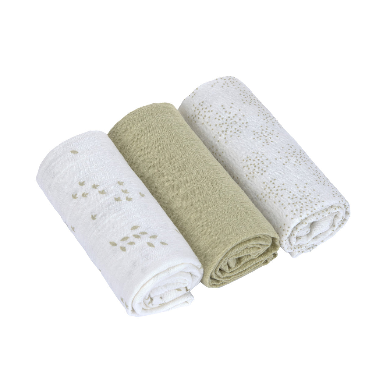 Swaddle & Burp Blanket M (3pcs) GOTS Leave olive/milky