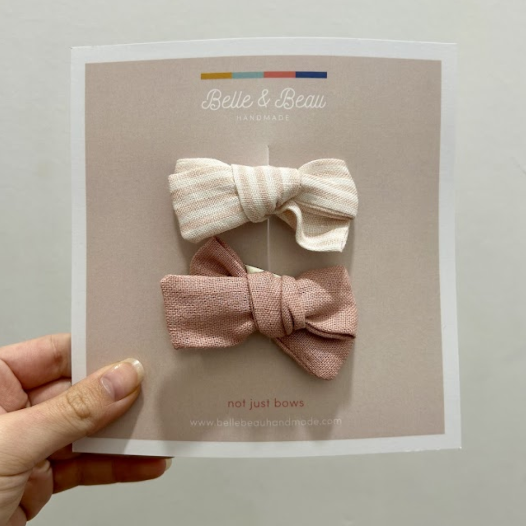 Handtied Pink & Pink Stripes Bow Set BB10