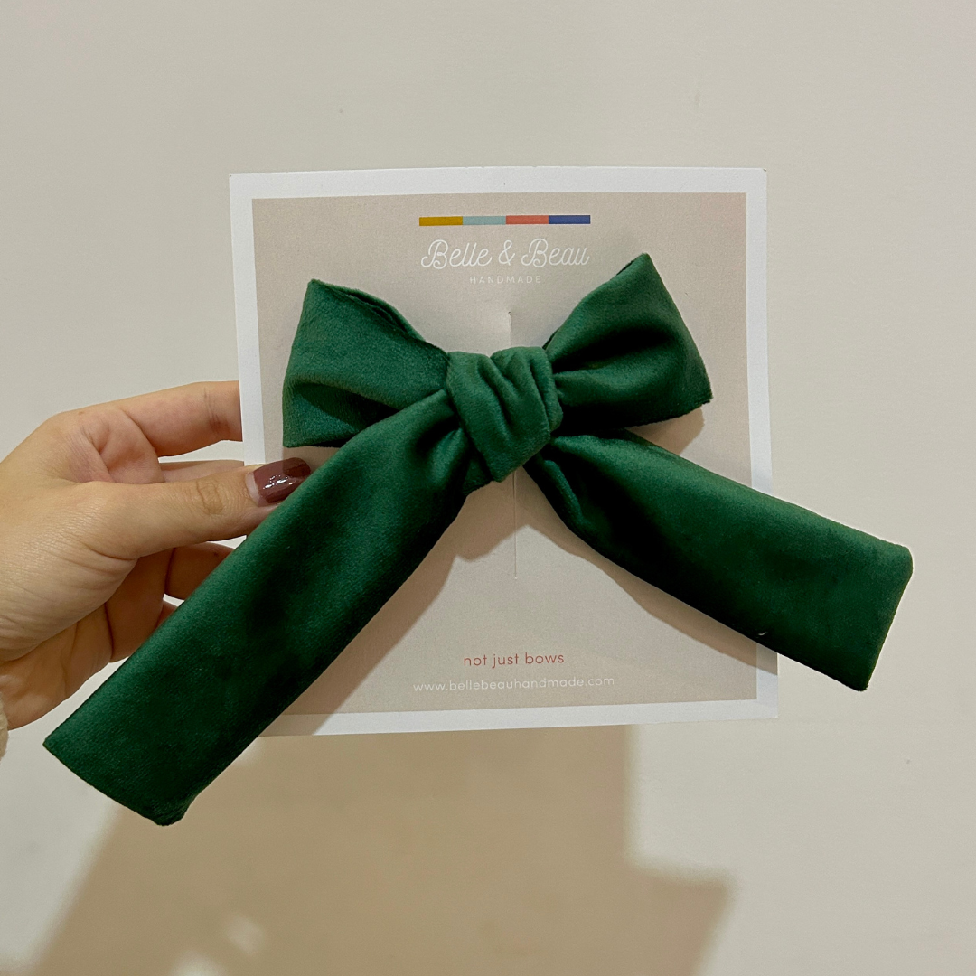 Large Green Velvet Bow Hair Clip BB44