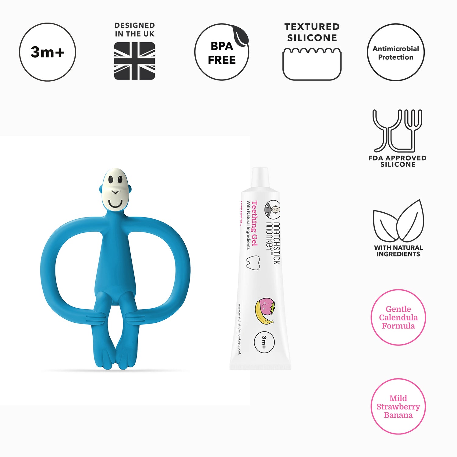 Monkey Teether & Teething Gel | Gift Set