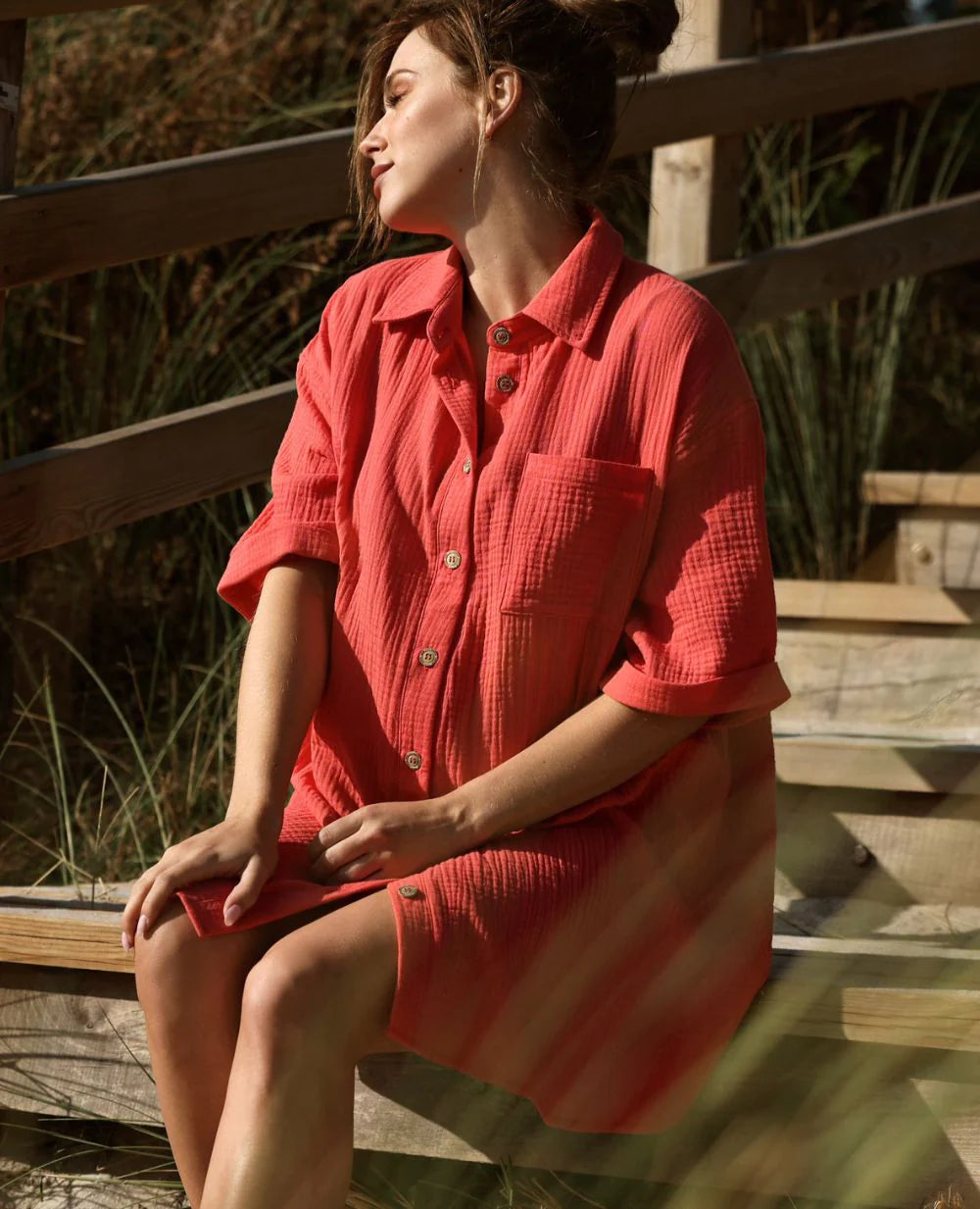 Bertille coral maternity and nursing shirt dress