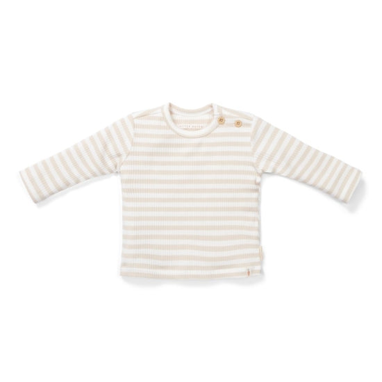 T-shirt long sleeves Stripe Sand/White