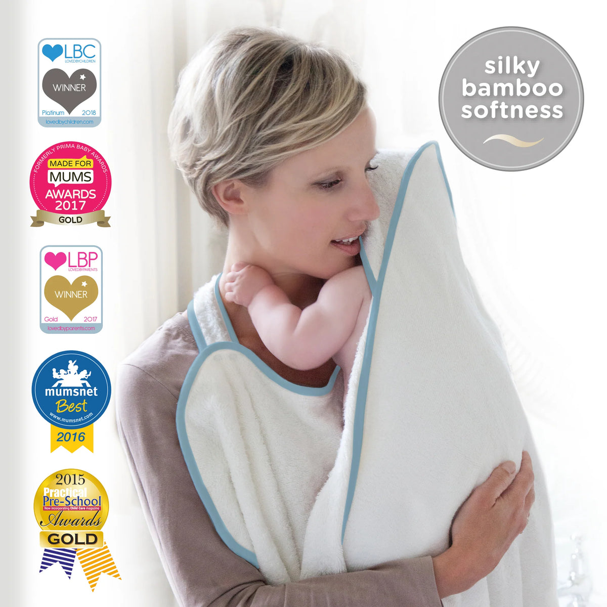 Cuddledry 'Hands-free' baby towel blue edge