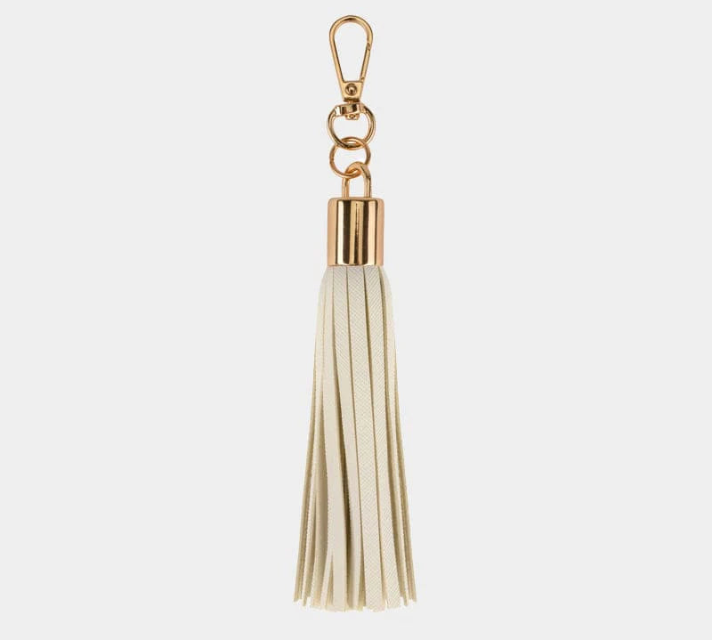 Luxe Ecru Vegan Leather Tassel Keyring