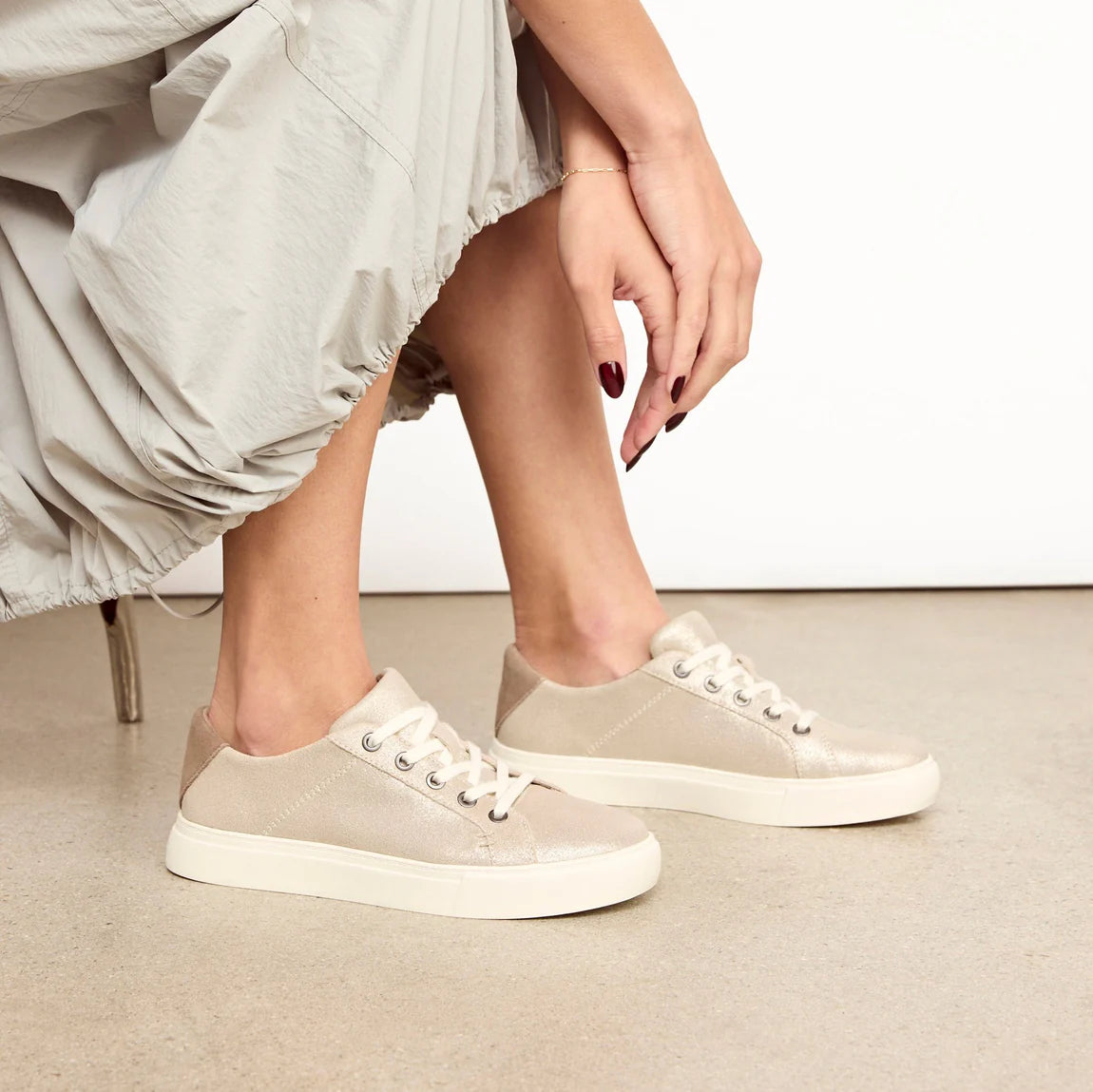 Women's Kameron Lace Up Sneakers Metallic Champagne Suede