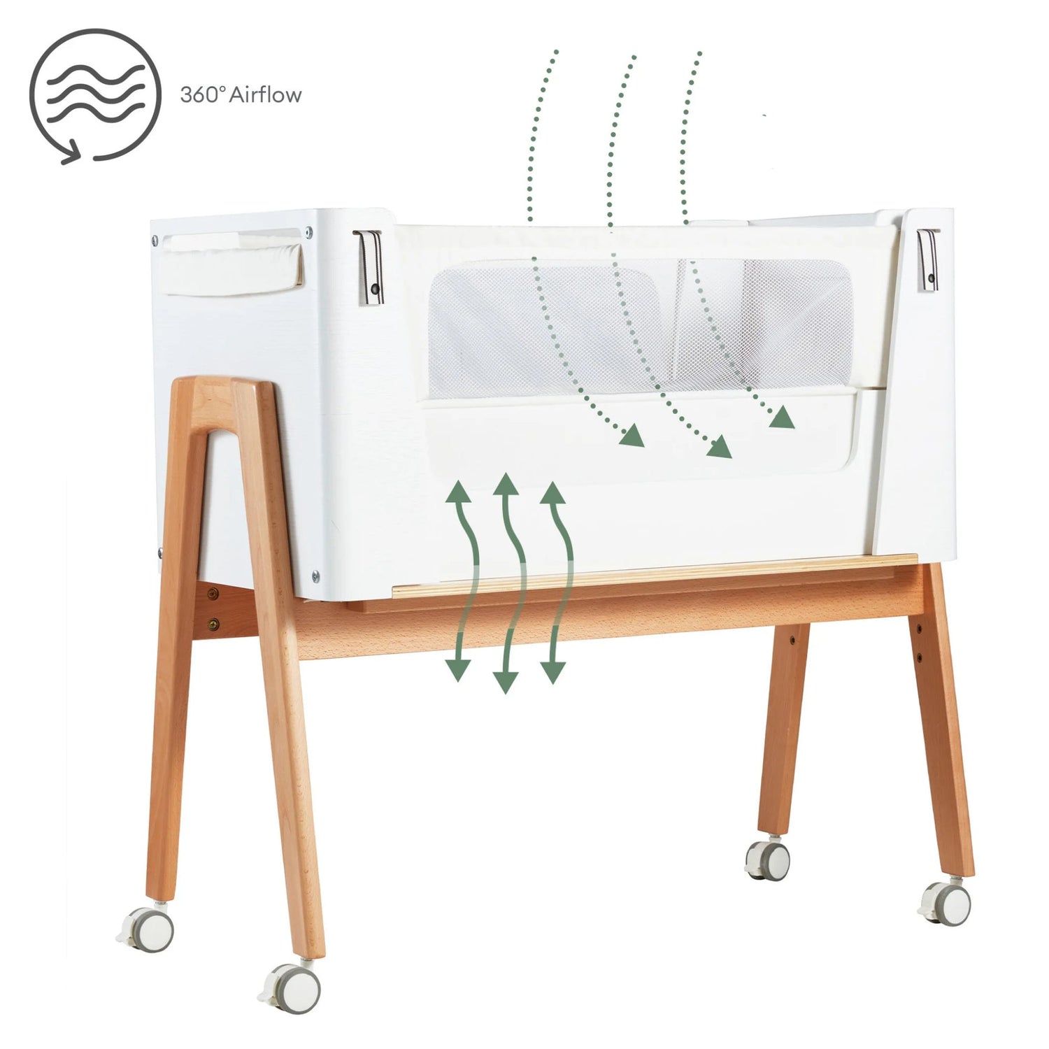 Gaia Baby Hera bedside crib with mattress in Scandi White and Natural 