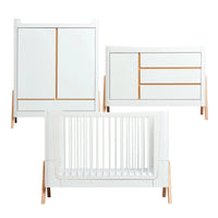 Hera 3 Piece Set - Cot, Dresser & Wardrobe - Scandi White/Natural