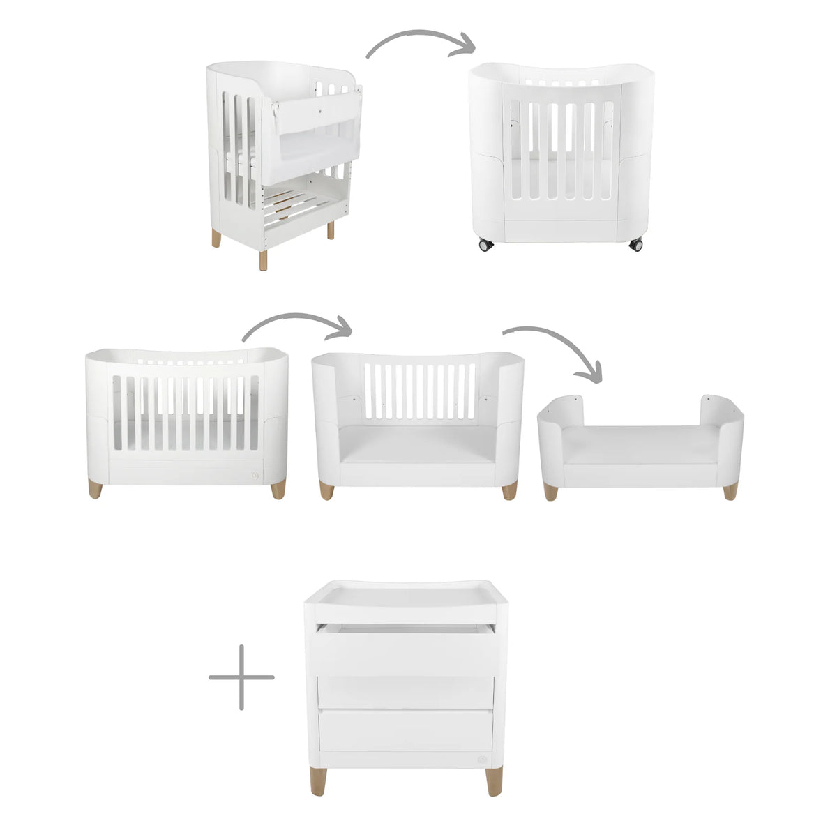 Serena All-in-One & Dresser Set - White/Natural