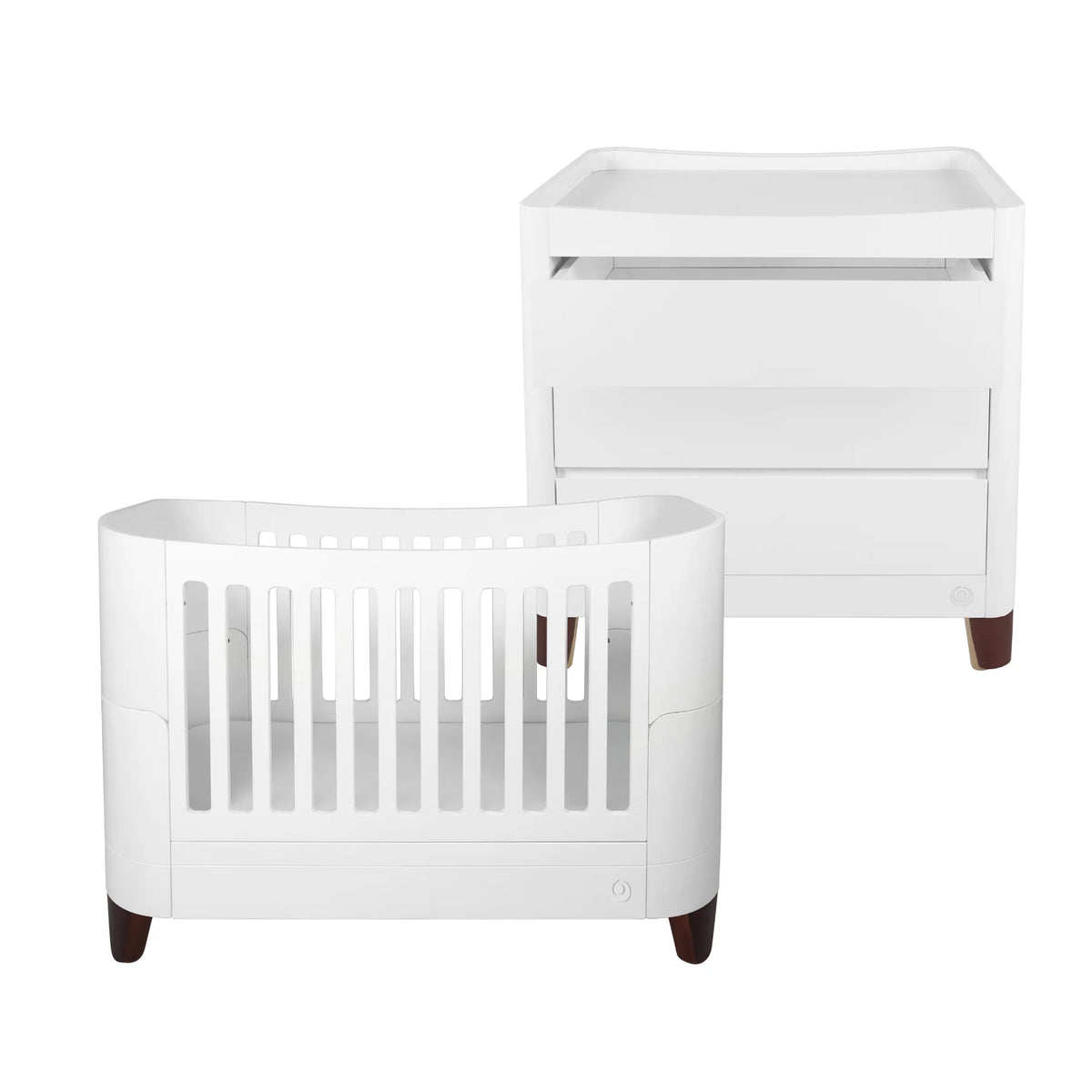 Serena Cot Bed & Dresser Set - White/Walnut
