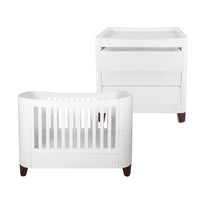 Serena Cot Bed & Dresser Set - White/Walnut
