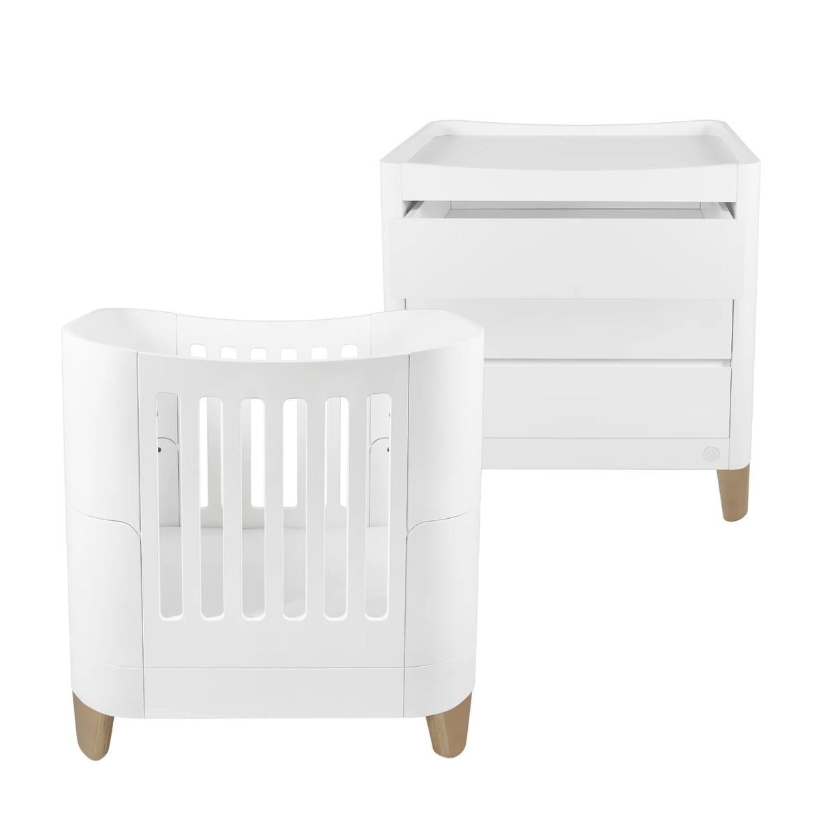 Serena Mini Cot & Dresser Set - White/Natural