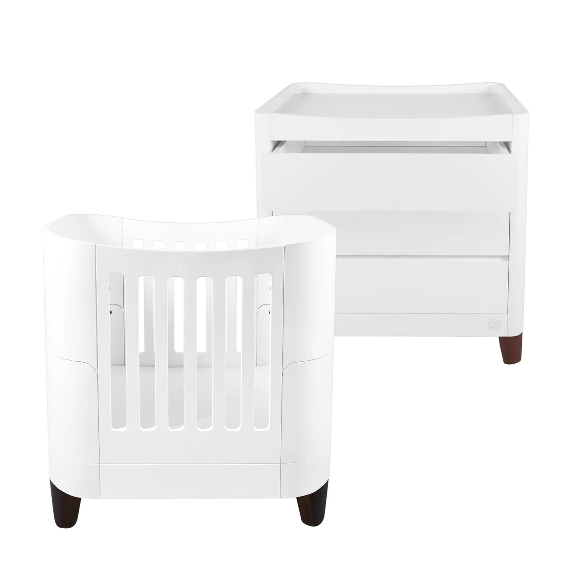 Serena Mini Cot & Dresser Set - White/Walnut