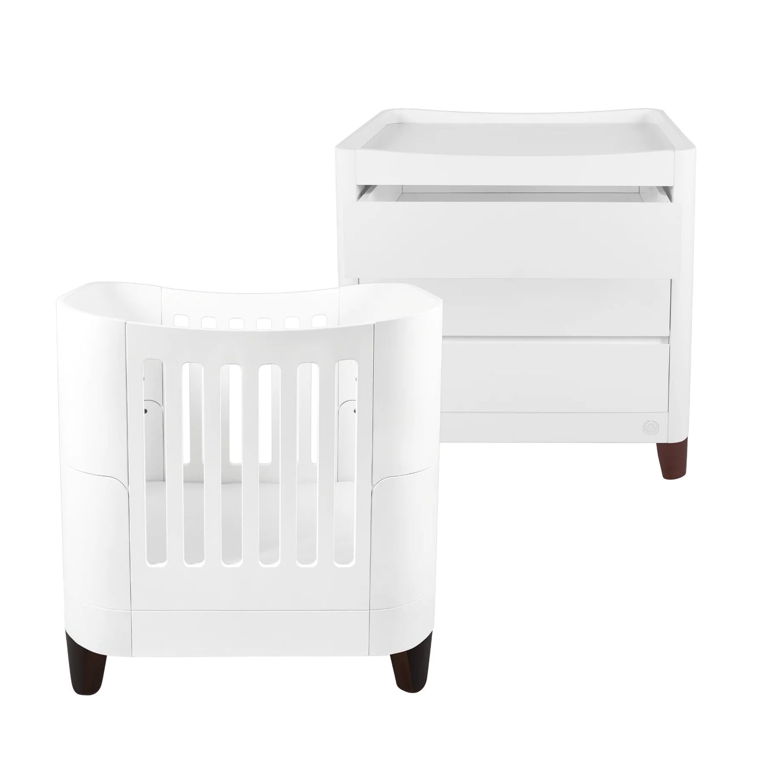 Serena Mini Cot & Dresser Set - White/Walnut