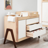 Hera 3 Piece Set - Cot, Dresser & Wardrobe - Natural/Walnut