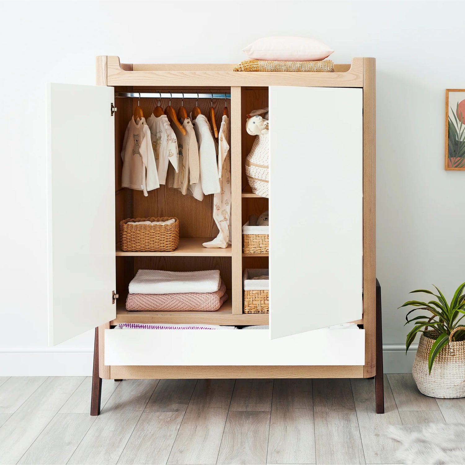 Hera 3 Piece Set - Cot, Dresser & Wardrobe - Natural/Walnut