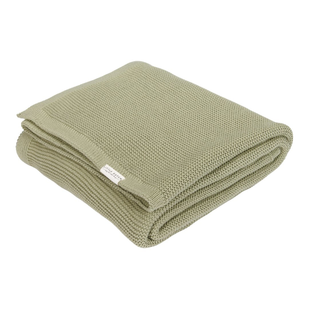Knitted cot blanket Olive