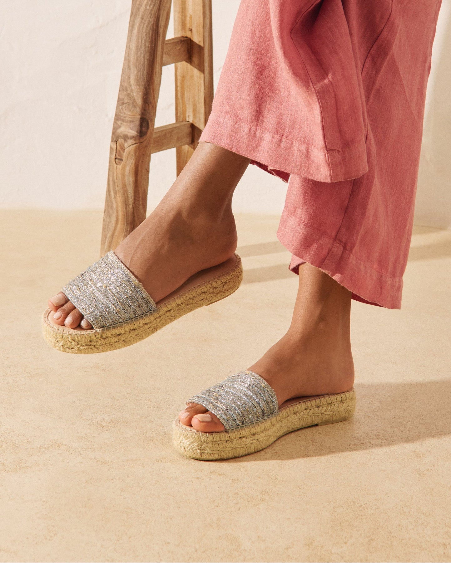 Women's Lurex Cotton Blend Double Sole Slides - Gold