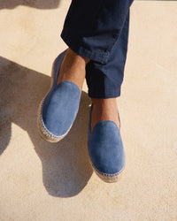 Men's Suede Flat Espadrilles - Indigo