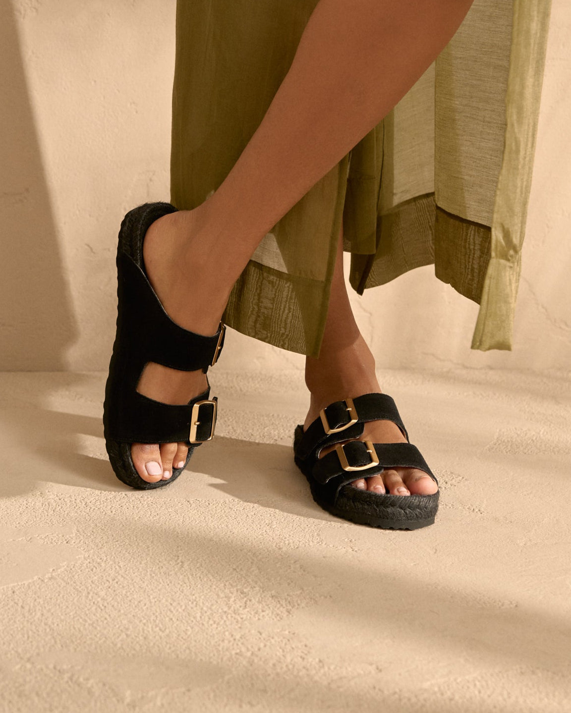 Women's Suede Nordic Sandals - Black