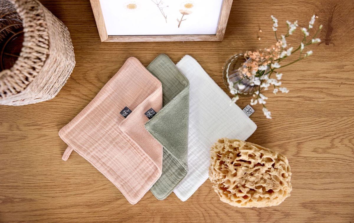 Muslin/Terry Washcloth 3 pcs GOTS milky/powder pink/olive