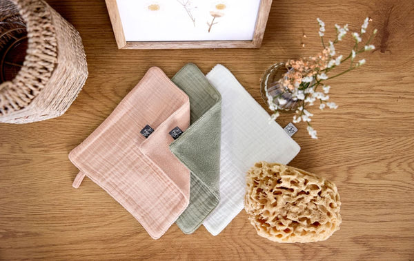 Muslin/Terry Washcloth 3 pcs GOTS milky/powder pink/olive