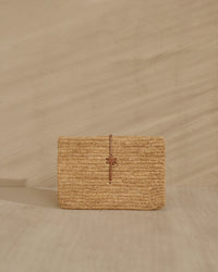 Raffia Clutch Leather Palm Tan