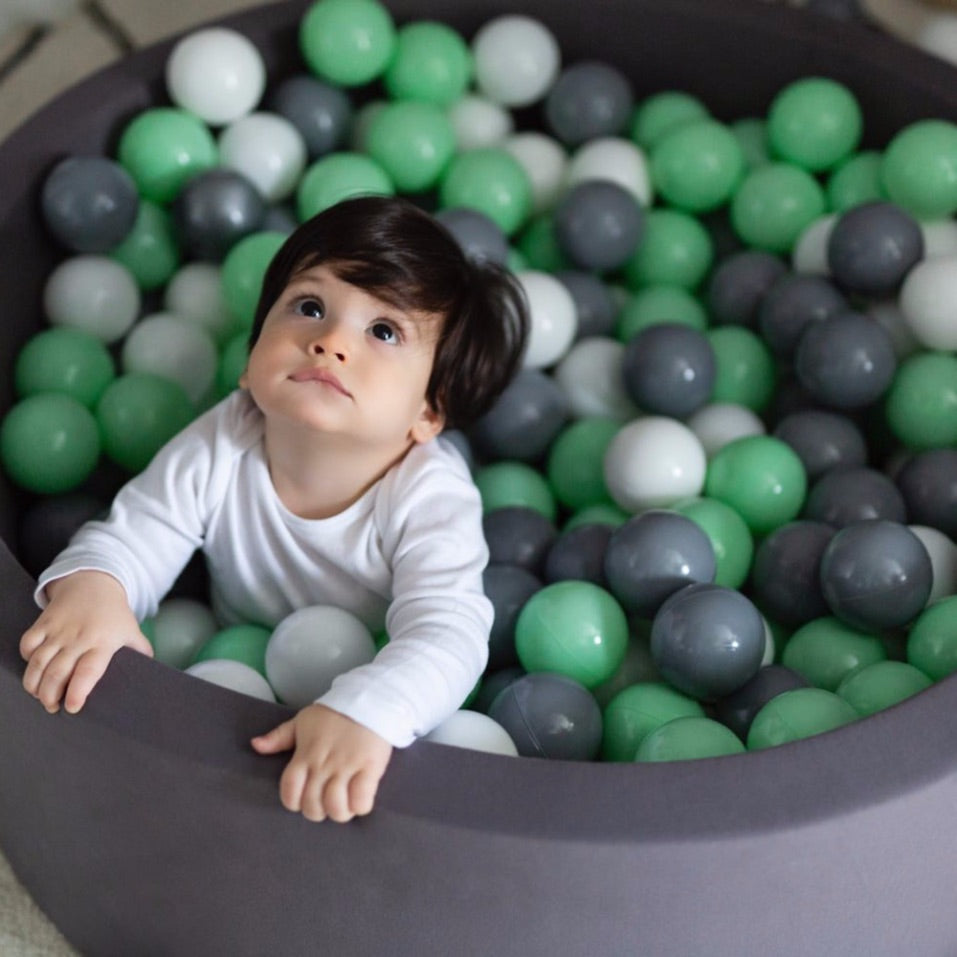 Organic Cotton Gray Ball Pit with 200 ((Grey/Mint/White) Balls