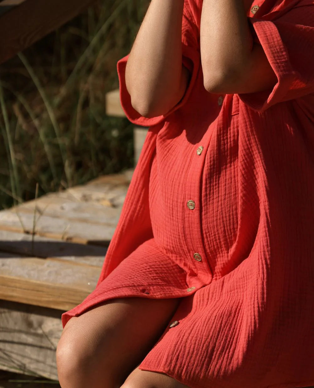 Bertille coral maternity and nursing shirt dress