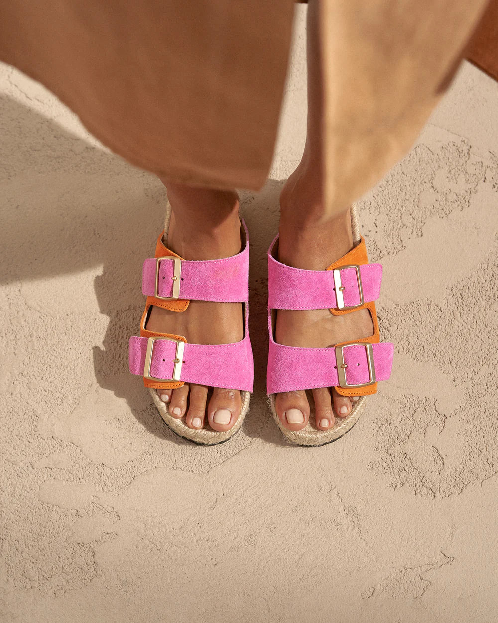 Women's Suede Nordic Sandals Venice - Bold Pink / Sunset Orange