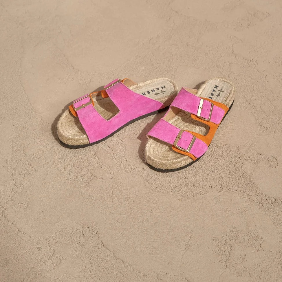 Women's Suede Nordic Sandals Venice - Bold Pink / Sunset Orange