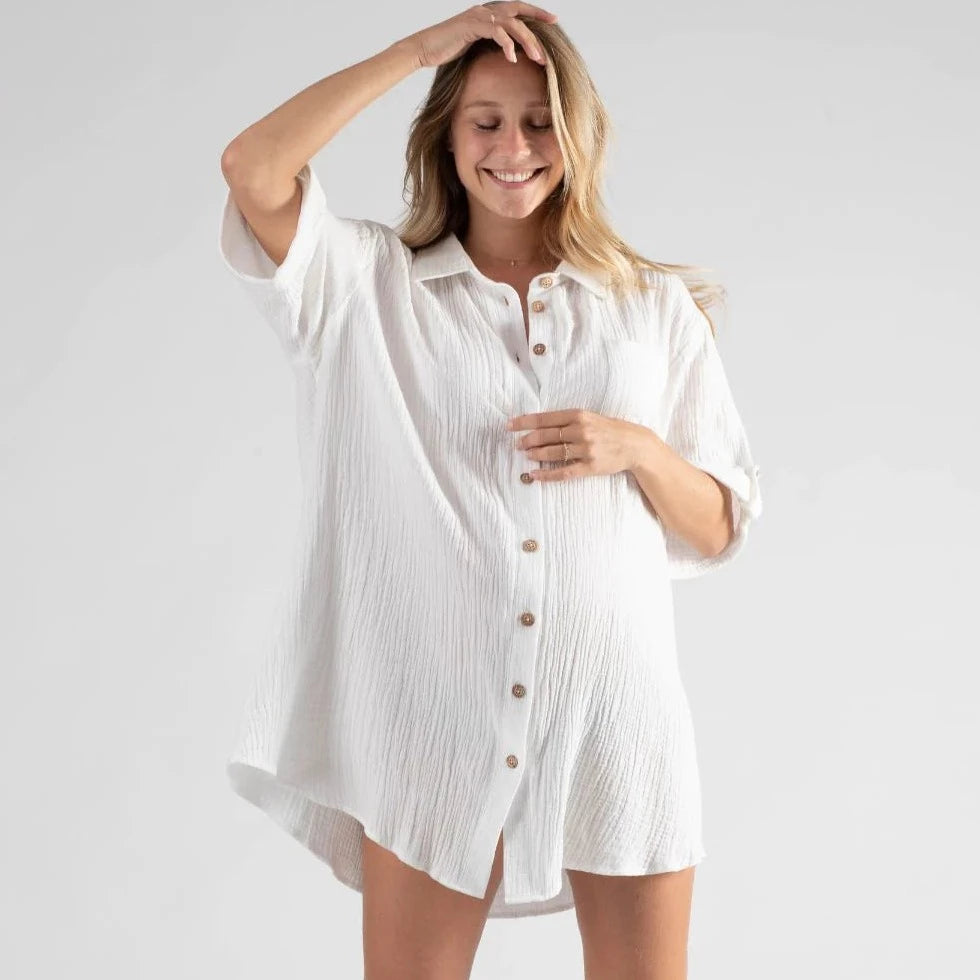 Bertille white maternity and nursing shirt dress