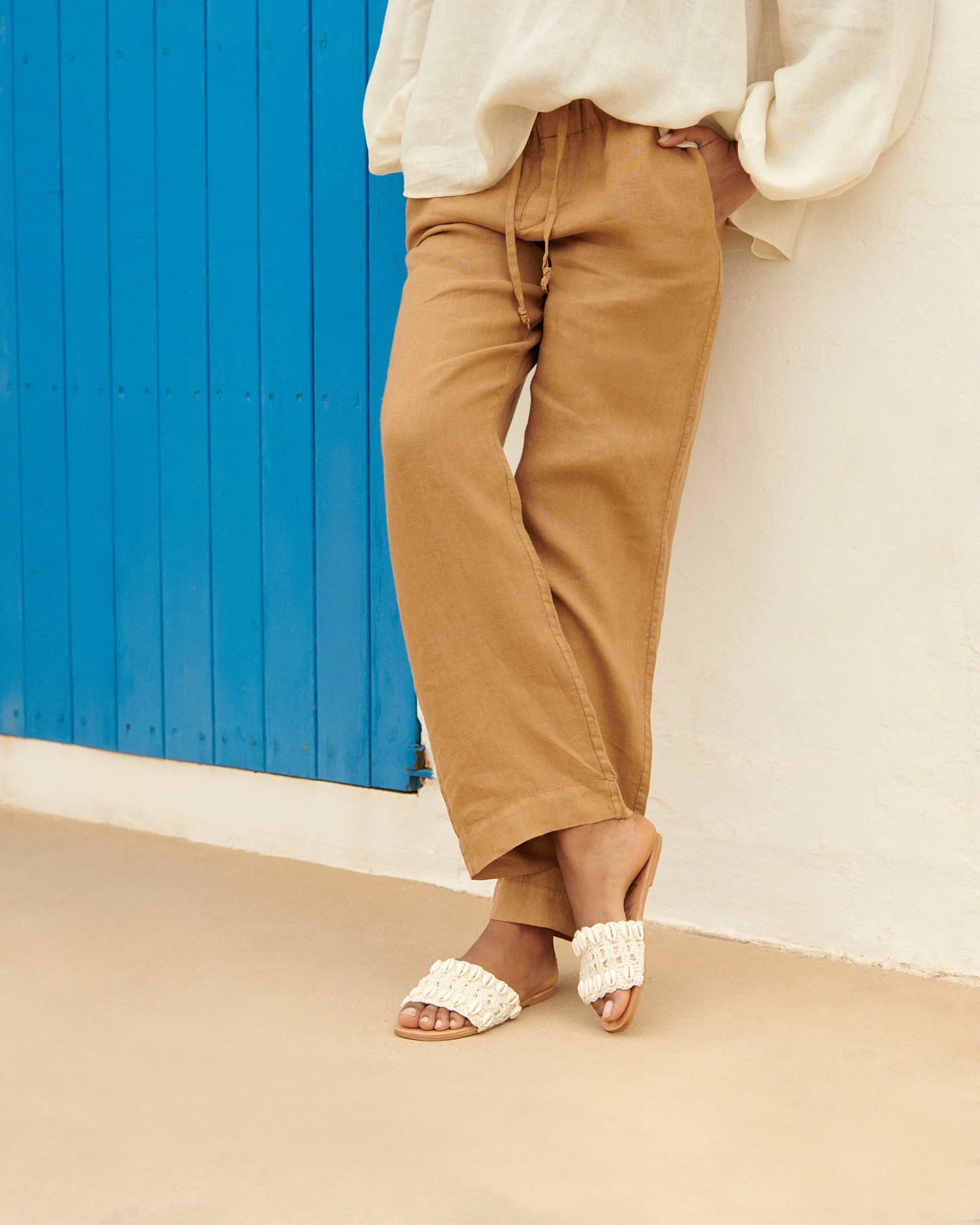 Women's Crochet One Strap Leather Sandals - Shells Yucatan Natural