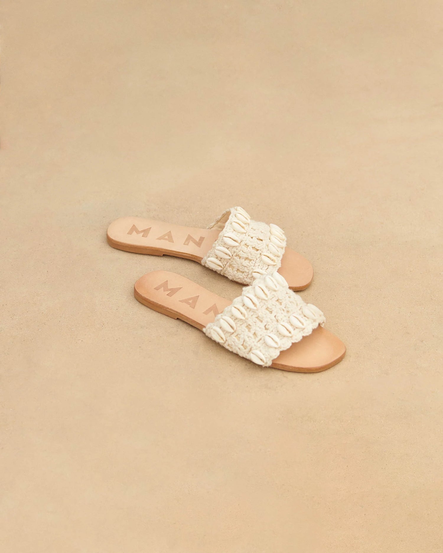 Women's Crochet One Strap Leather Sandals - Shells Yucatan Natural