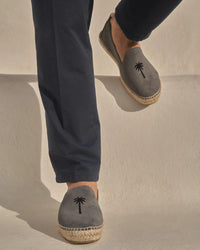Men's Suede Flat Espadrilles - Carbon Grey & Black Palm