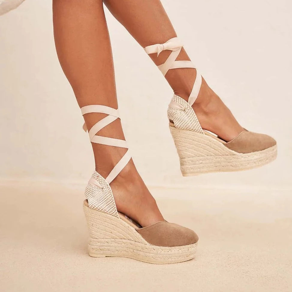 Women's Soft Suede Heart-Shaped Wedge Espadrilles Hamptons - Vintage Taupe