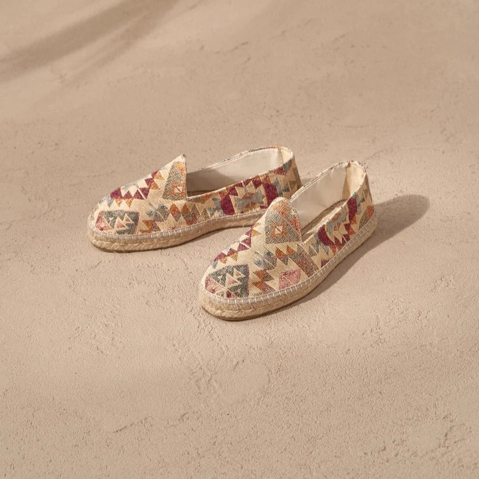 Men's Flat Espadrilles Aztec - Red Indigo On Beige