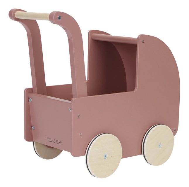Wooden doll pram with doll