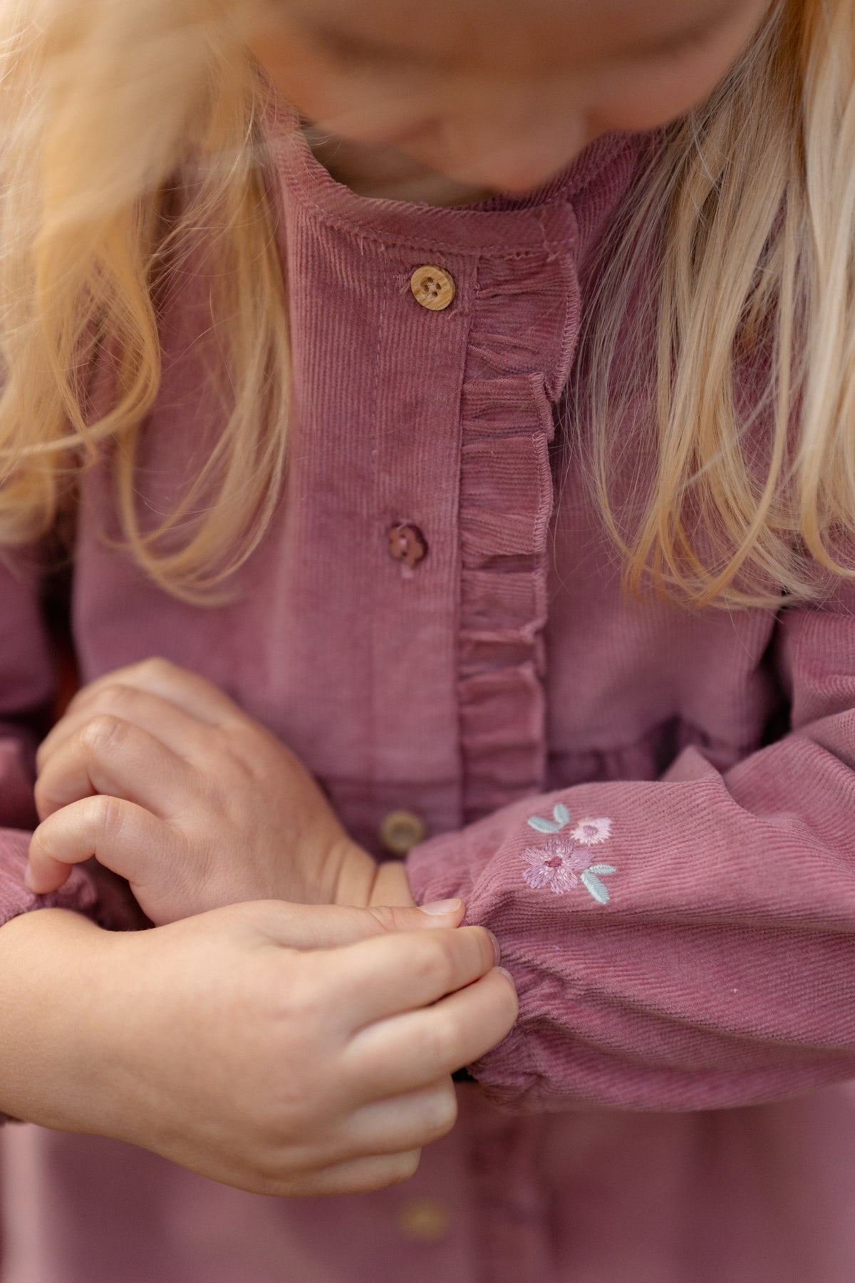 Pink Long Sleeve Corduroy Dress | Fairy Garden