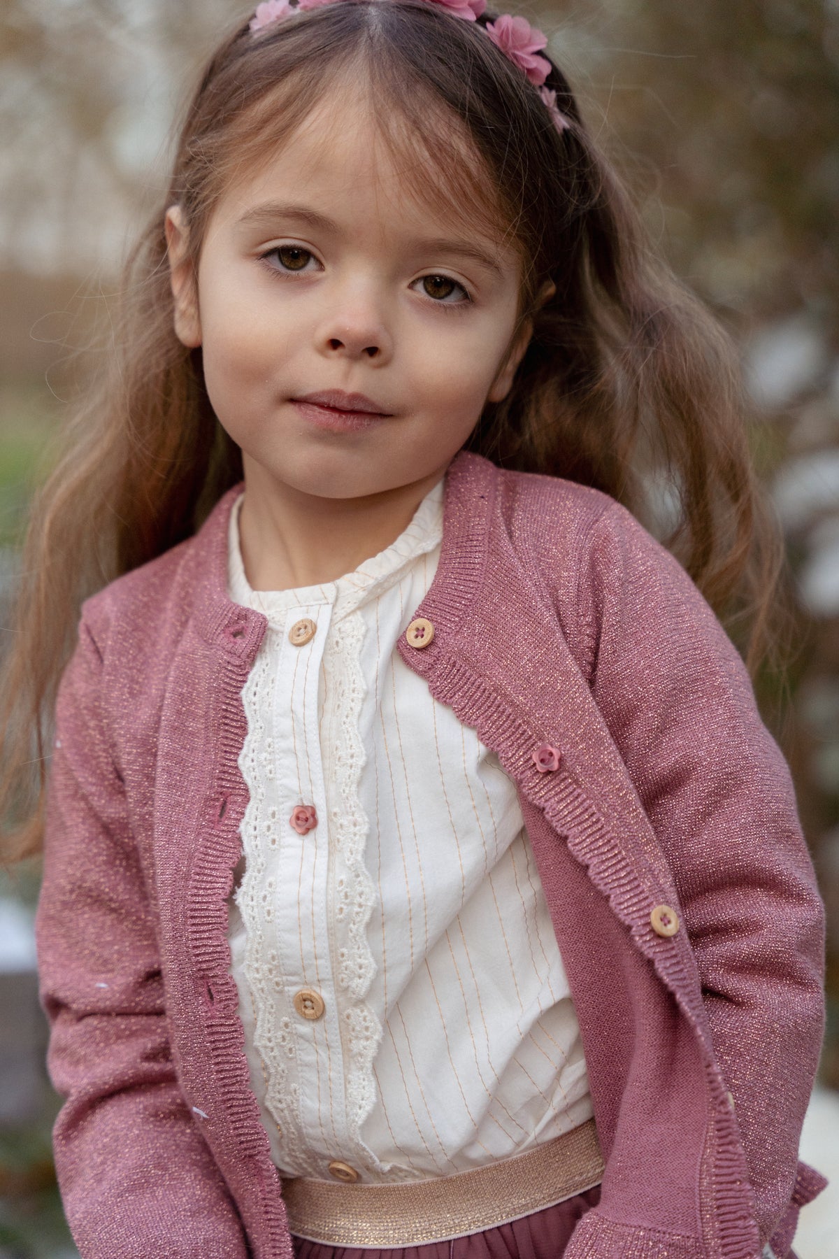 Pink Buttons Knitted Cardigan | Fairy Garden