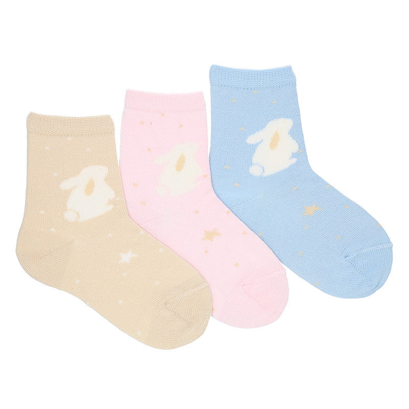 Bunny embroidery socks - Pale Pink
