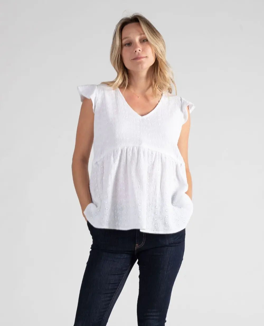Suzanne white embroidered butterfly top for pregnancy and breastfeeding