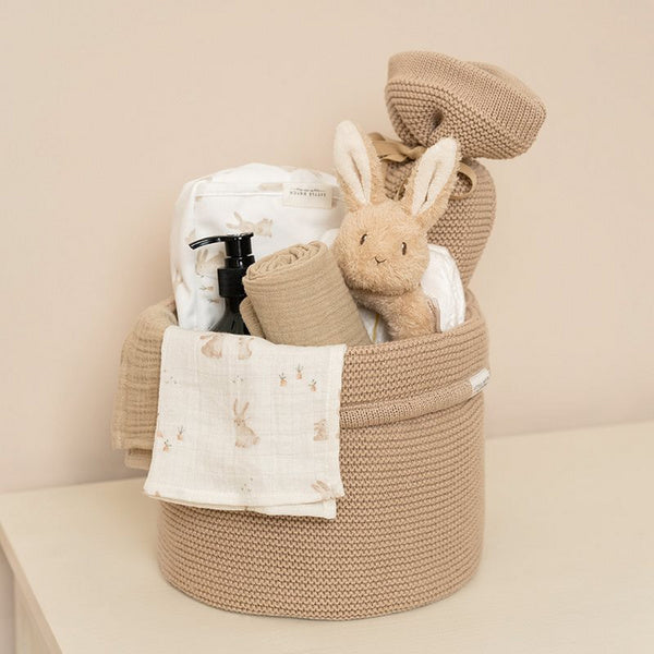 Knitted storage basket round Beige