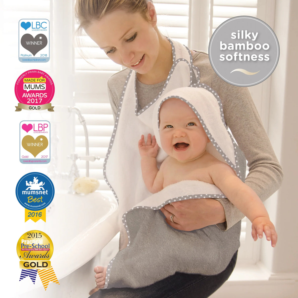 Cuddledry 'Hands-free' baby towel Hooded Baby Bath Towel - GREY