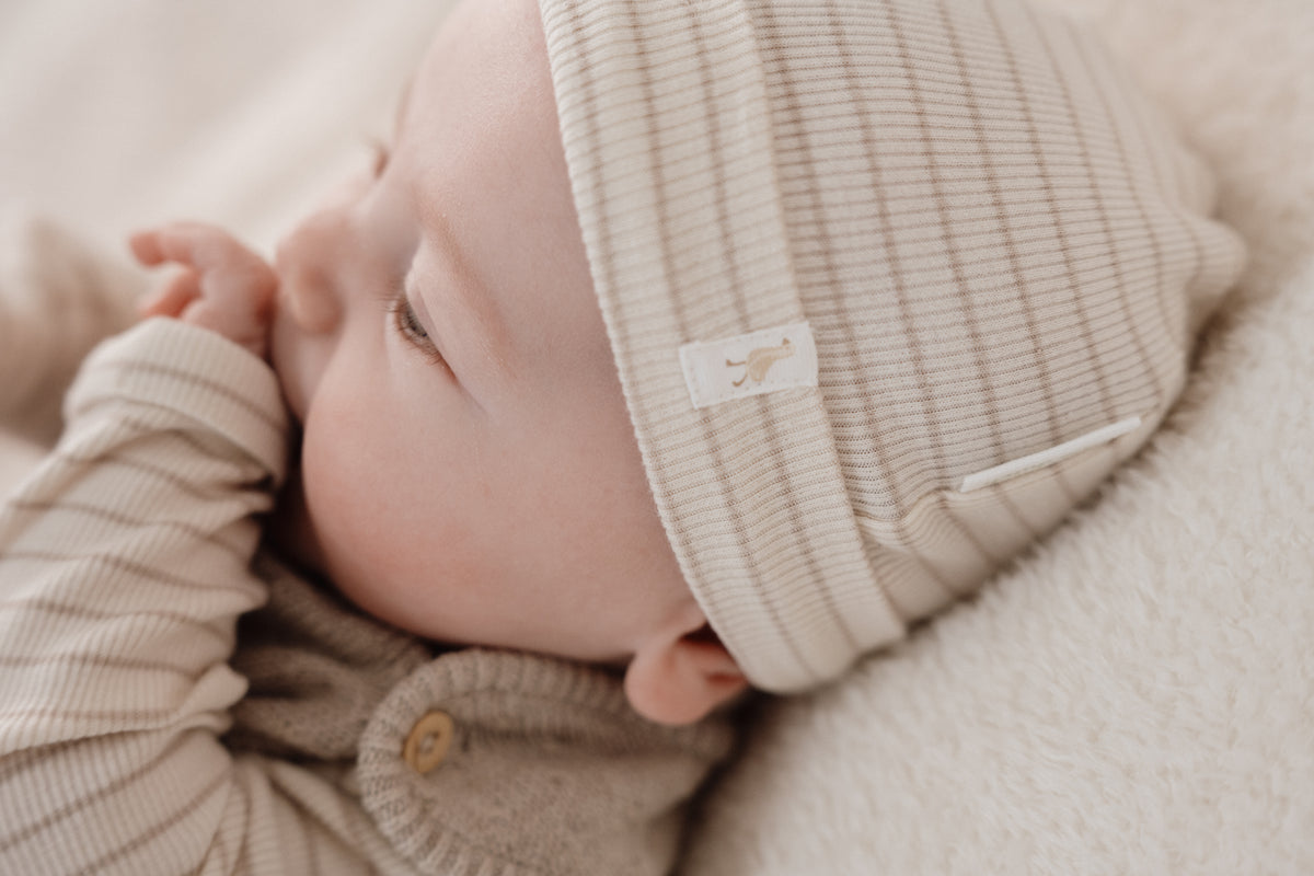 Baby Cap Soft Beige Stripe | Newborn Naturals