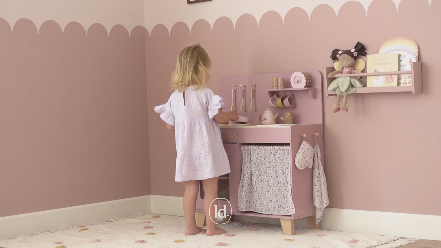 Wooden Play Kitchen Pink FSC
